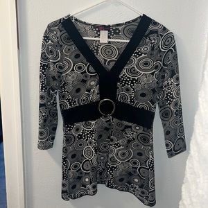 Black and white pattern blouse, size small.